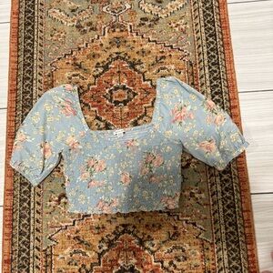 American Eagle Outfitters Floral Blue Blouse